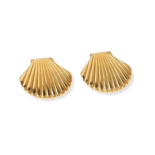 VELROSS STUDIO Shell-Shaped Titanium Beach Style Gold Hoop Earrings
