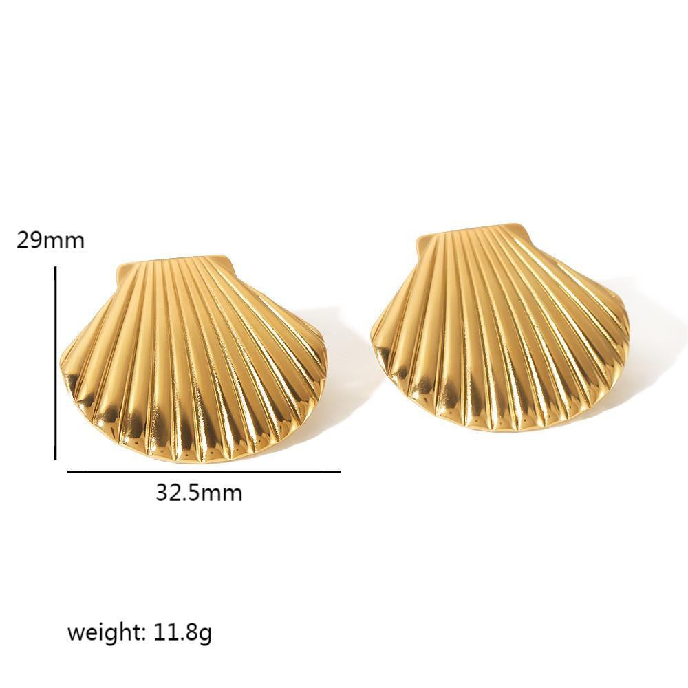 VELROSS STUDIO Shell-Shaped Titanium Beach Style Gold Hoop Earrings