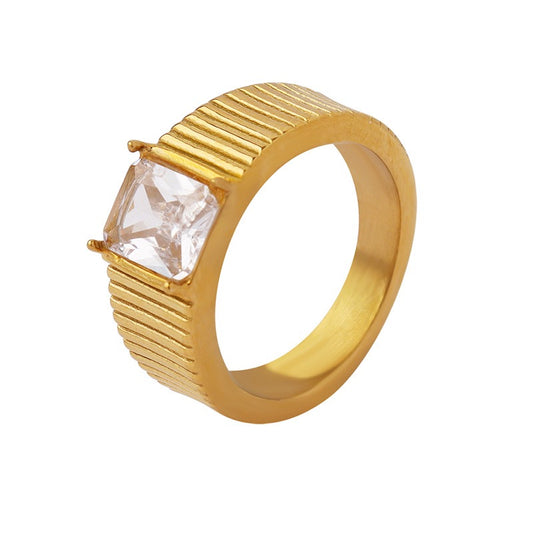 VELROSS STUDIO Vintage Style Zircon Ring in 18K Gold Plated Titanium Steel