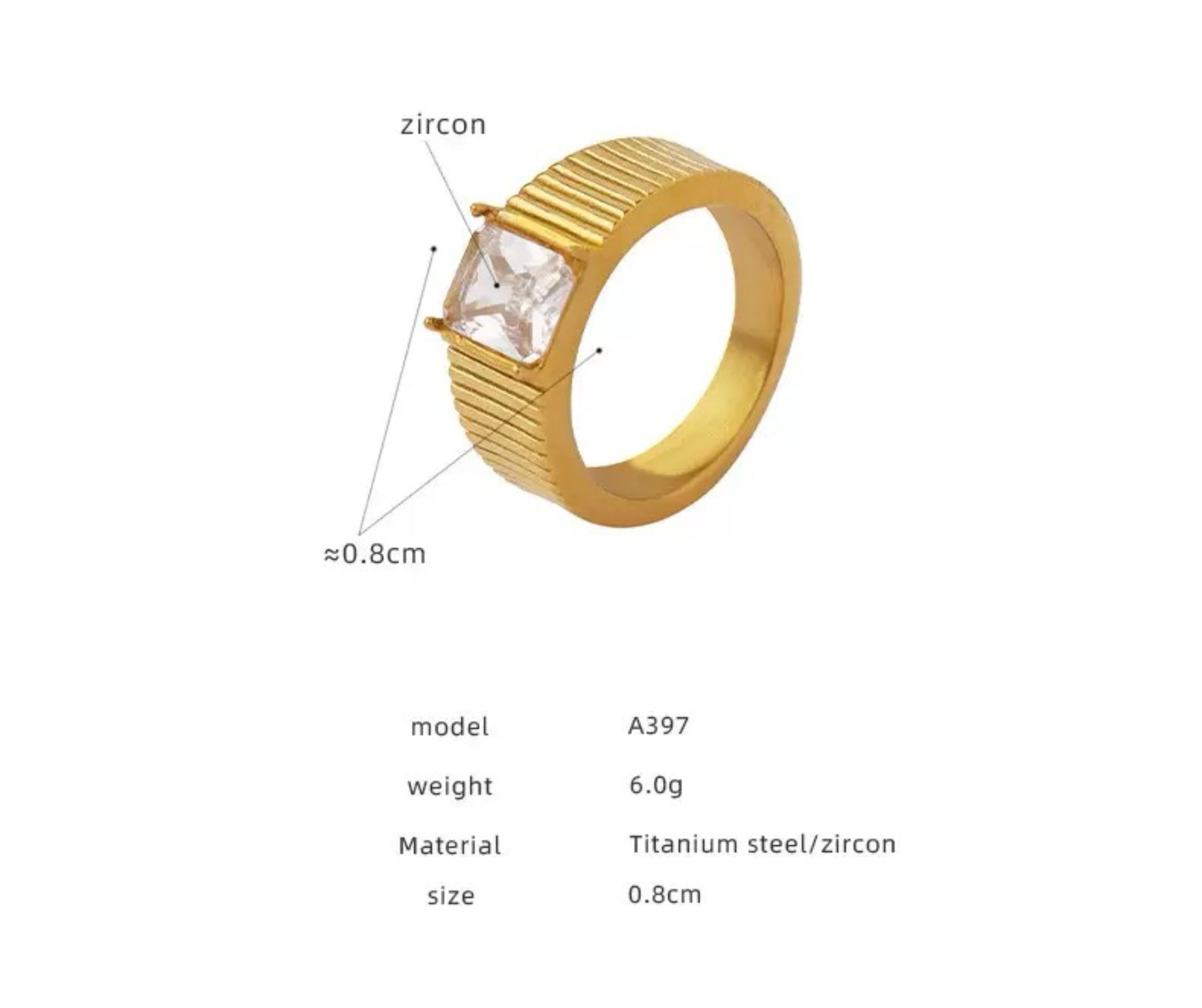 VELROSS STUDIO Vintage Style Zircon Ring in 18K Gold Plated Titanium Steel